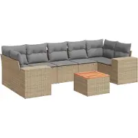 vidaXL Matgrupp för trädgården med dynor 8 delar beige konstrotting