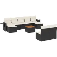 vidaXL Loungegrupp 10 delar med svarta dynor konstrotting