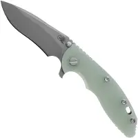 Rick Hinderer Knives Rick Hinderer XM-18, 3.5" Recurve Tri-way Battle Bronze Translucent Green G10, pocket knife
