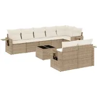 vidaXL Soffgrupp för trädgården med dynor 9 delar beige konstrotting