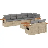 vidaXL Soffgrupp för trädgården med dynor 9 delar beige konstrotting
