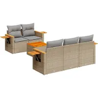 vidaXL Soffgrupp för trädgården med dynor 6 delar beige konstrotting