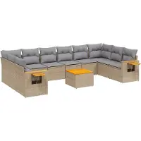 vidaXL Loungegrupp för trädgården m. dynor 11 delar beige konstrotting