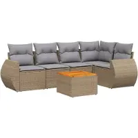 vidaXL Soffgrupp för trädgården med dynor 6 delar beige konstrotting