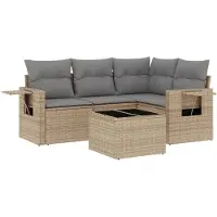 vidaXL Soffgrupp för trädgården med dynor 5 delar beige konstrotting