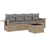 vidaXL Soffgrupp för trädgården med dynor 5 delar beige konstrotting
