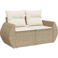vidaXL Trädgårdssoffa med Kuddar, 2-sitsig, Beige, Polyrotting