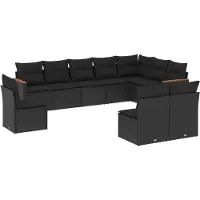 vidaXL Loungegrupp 10 delar med svarta dynor konstrotting