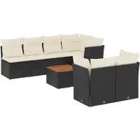 vidaXL Loungegrupp för trädgården med dynor 8 delar svart konstrotting