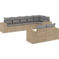 vidaXL Matgrupp för trädgården med dynor 8 delar beige konstrotting