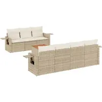 vidaXL Matgrupp för trädgården med dynor 8 delar beige konstrotting
