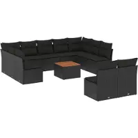 vidaXL Loungegrupp med dynor 12 delar svart konstrotting