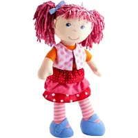 Haba LILLI-LOU 12 " Mjuk docka med rosa hr i pigtails bl gon och broderad ansiktsmaskin tvttbar babydocka i ldrarna 18 mnader+