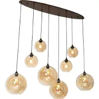 QAZQA Smart taklampa mörkbrons med bärnstensfärgat glas oval 8-ljus inkl. 8 Wifi G95 - Sandra