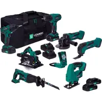 Vonroc Verktygsset VPower 20V – 2.0Ah | Inkl. 7 maskiner, LED-arbetslampa, 4x 2.0Ah batterier och 2x snabbladdare