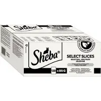 Sheba Selection Select Slices påsar med fjäderfäsmak 120x85 g i såsbitar med: anka, kyckling, fjäderfä, anka och kalkon för vuxna katter