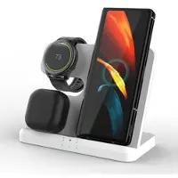 Mtp Products GY-Q10B 3-i-1 snabbladdare Trådlös laddningsstation för Qi-standardtelefoner / Samsung Galaxy Watch / hörlurar - Vit