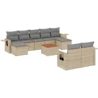 vidaXL Soffgrupp för trädgård med dynor 10 delar mixbeige konstrotting