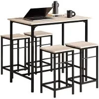 SoBuy Matgrupp 5-delad Barbord med 4 Stolar Vit/Natur