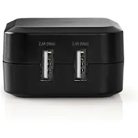 Nedis Väggladdare | 24 W | 2x 2.4 A A | Antal utgångar: 2 | 2x USB-A | Utan kabel | Single Voltage Output | Svart