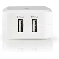 Nedis Väggladdare | 24 W | 2x 2.4 A A | Antal utgångar: 2 | 2x USB-A | Utan kabel | Single Voltage Output | Vit