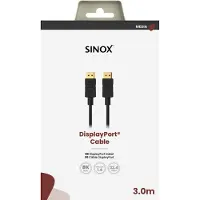 Sinox beslag Sinox DisplayPort kabel. 3m. Svart, 3 m, DisplayPort, DisplayPort, Hankoppling, Hankoppling, 7680 x 4320 pixlar