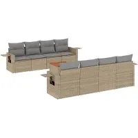 vidaXL Soffgrupp för trädgård med dynor 9 delar mixbeige konstrotting