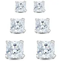 Silver Bar fyrkatigt zirkonörhängen 3-pack 3+4+5 mm 8326