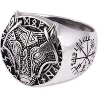 Northern Viking Jewelry Guardian Wolf ring NVJ-H-SO022_19mm