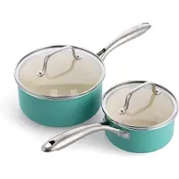 Leben GreenLife Artisan Healthy Ceramic Nonstick, 1QT och 2QT Kastrullset med Lock, Rostfritt Stålhandtag, Induktions, PFAS-fri
