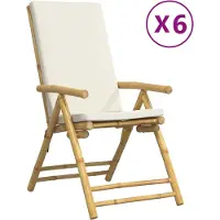 vidaXL Trädgårdsstolar hopfällbara med gräddvita dynor 6 st bambu