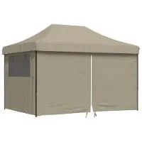 vidaXL Pop-Up hopfällbart partytält med 4 sidoväggar taupe