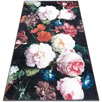 Rugsx ANDRE 1629 tvättmatta blommor vintage halkskydd - svart / rosa 120x170 cm