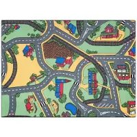Rugsx REBEL ROADS Playtime 95 Liten stad, halkfri för barn - grå / grön 95x200 cm