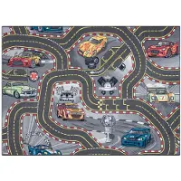 Rugsx REBEL ROADS Racers 97 Gator, bilar halkfri för barn - grå 95x133 cm