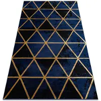 Rugsx Exklusiv EMERALD Matta 1020 glamour, snygg marble, trianglar mörkblå / guld 80x150 cm