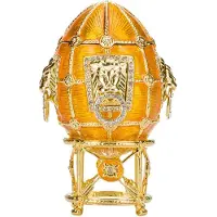 Danila-Souvenirs Faberge stil ägg Smyckeskrin med lejon 11 cm gul