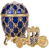 Danila-Souvenirs Faberge stil Kejserligt kröningsägg Smyckeskrin med vagn 10 cm blå