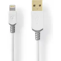 Nedis Lightning Kabel | USB 2.0 | Apple Lightning, 8-stifts | USB-A Hane | 480 Mbps | Guldplaterad | 3.00 m | Rund | PVC | Grå / Vit | Låda