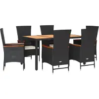 vidaXL Matgrupp för trädgården med dynor 7 delar svart konstrotting