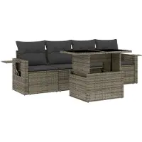 vidaXL Loungegrupp för trädgården med dynor 5 delar konstrotting grå