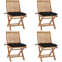 vidaXL Hopfällbara trädgårdsstolar med dynor 4 st massiv teak