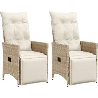 vidaXL Justerbara trädgårdsstolar 2 st med dynor beige konstrotting