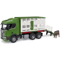 BRUDER Scania Super 560R djurtransporter med nötkreatur Färdig modell Nyttofordon modell