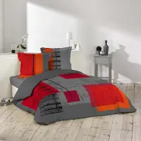 Douceur d'intérieur Påslakanset - DOUCEUR D'INTERIEUR - QUADRO - 100% bomull - Grå/Orange/Svart