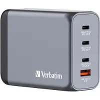 Verbatim GNC-200 GaN Reseladdaradapter 200 W 1x USB-A, 3x USB-C Power Delivery, Power Delivery 3.0, QC 3.0 Grå GaN, Med Europa-adapter, med UK-adapter, med