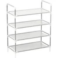 vidaXL Skohylla med 4 hyllor metall och non-woven tyg silver