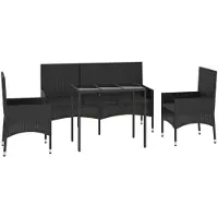 vidaXL Loungegrupp för trädgården med dynor 4 delar svart konstrotting