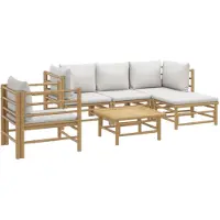 vidaXL Loungegrupp 6 delar ljusgråa dynor bambu