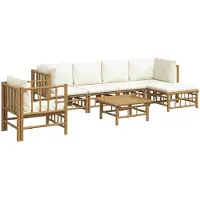 vidaXL Loungegrupp 7 delar gräddvita dynor bambu